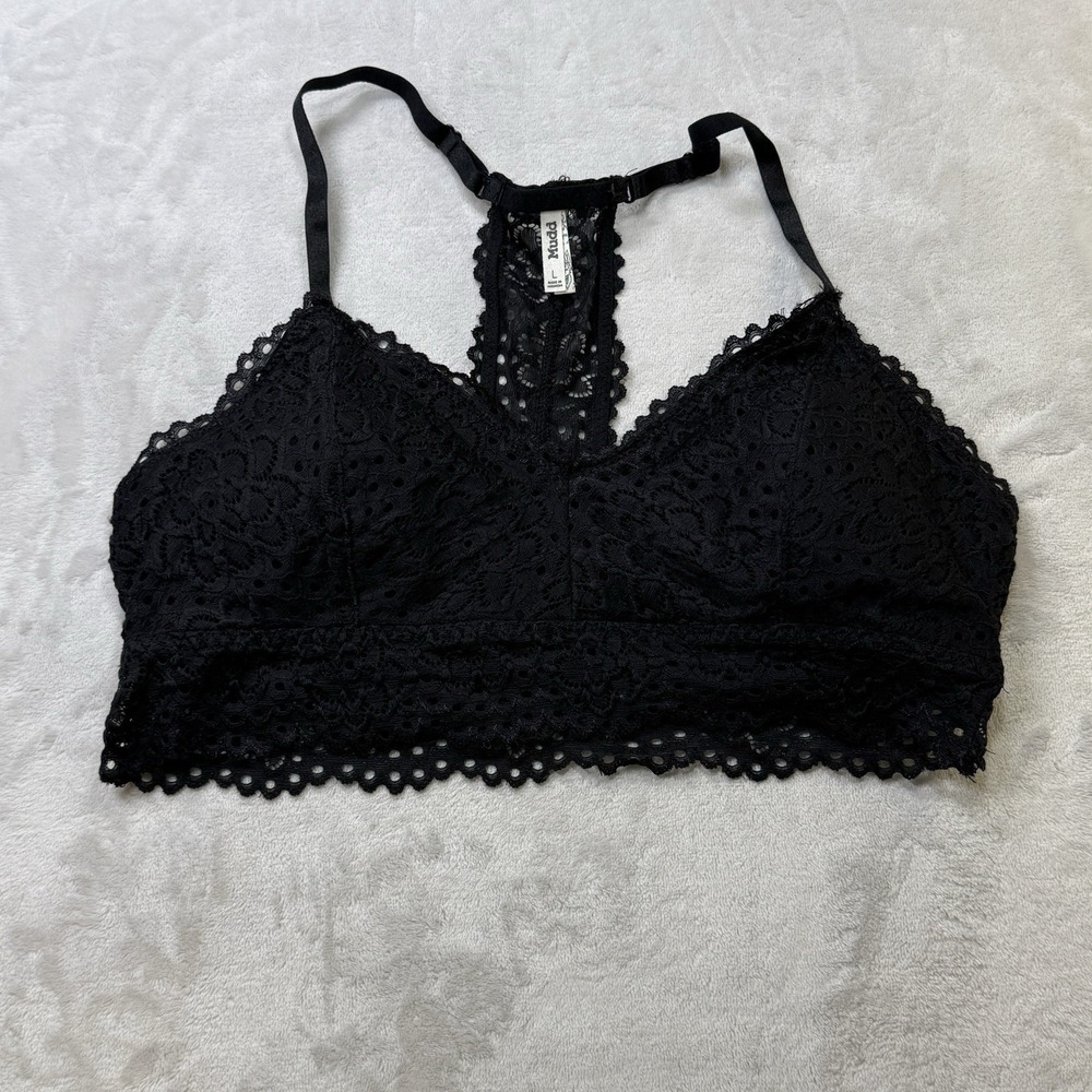 Mudd‎ Black Lace Bralette Women's Large Racerback Crochet Boho Brami